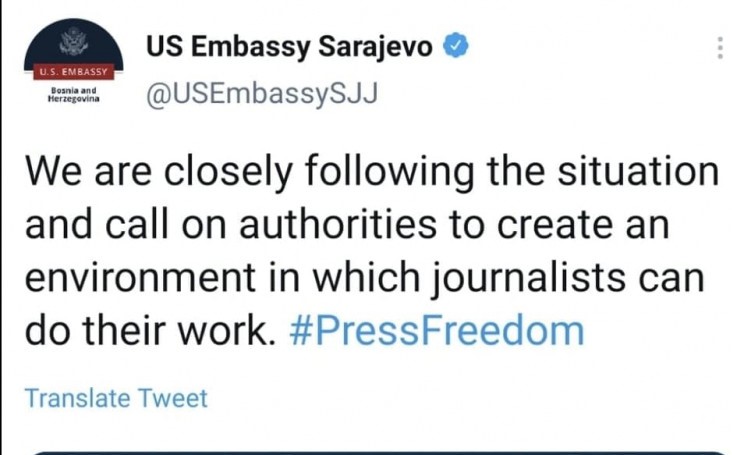 US Embassy calls on authorities in BiH: Reports of attacks on journalists are worrying, create an environment for their safe work